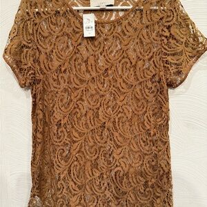 LOFT Women's Lace Blouse - Tan